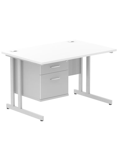 Dynamic Impulse 1200 x 800mm Straight Office Desk White Top Cantilever 1 x 2 Drawer Fixed Pedestal MI002205