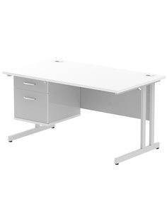 Dynamic Impulse 1400 x 800mm Straight Office Desk White Top Cantilever 1 x 2 Drawer Fixed Pedestal MI002206