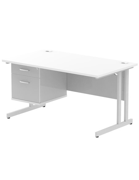 Dynamic Impulse 1400 x 800mm Straight Office Desk White Top Cantilever 1 x 2 Drawer Fixed Pedestal MI002206 - pic 74367 | FastDaddyshop