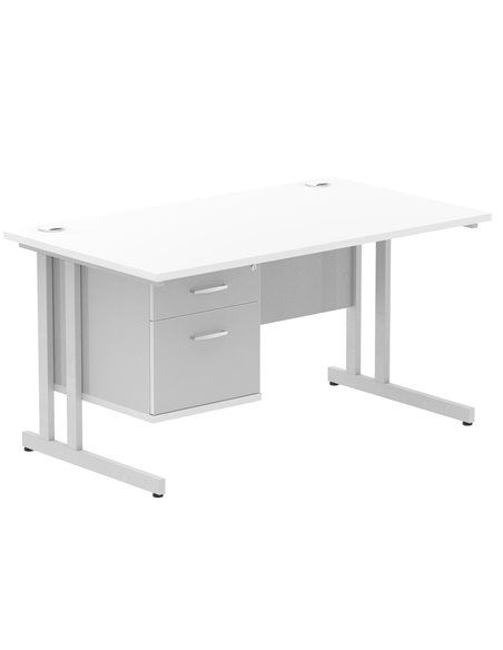 Dynamic Impulse 1400 x 800mm Straight Office Desk White Top Cantilever 1 x 2 Drawer Fixed Pedestal MI002206 - pic 74369 | FastDaddyshop