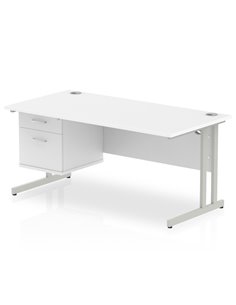 Dynamic Impulse 1600 x 800mm Straight Office Desk White Top Cantilever 1 x 2 Drawer Fixed Pedestal MI002207