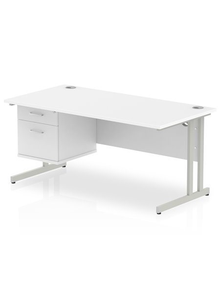 Dynamic Impulse 1600 x 800mm Straight Office Desk White Top Cantilever 1 x 2 Drawer Fixed Pedestal MI002207 - pic 74375 | FastDaddyshop