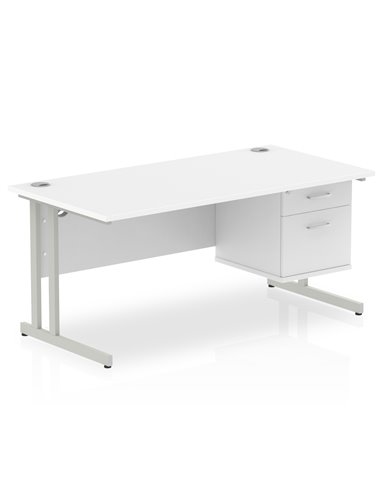 Dynamic Impulse 1600 x 800mm Straight Office Desk White Top Cantilever 1 x 2 Drawer Fixed Pedestal MI002207