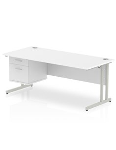 Dynamic Impulse 1800 x 800mm Straight Office Desk White Top Cantilever 1 x 2 Drawer Fixed Pedestal MI002208