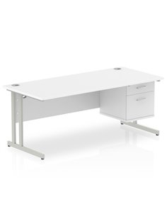 Dynamic Impulse 1800 x 800mm Straight Office Desk White Top Cantilever 1 x 2 Drawer Fixed Pedestal MI002208 2