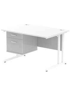 Dynamic Impulse 1200 x 800mm Straight Office Desk White Top Cantilever 1 x 2 Drawer Fixed Pedestal MI002209