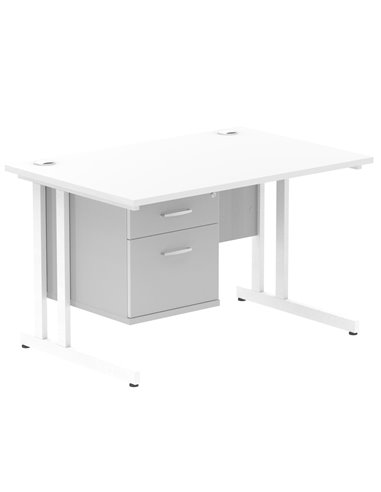 Dynamic Impulse 1200 x 800mm Straight Office Desk White Top Cantilever 1 x 2 Drawer Fixed Pedestal MI002209