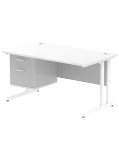Dynamic Impulse 1400 x 800mm Straight Office Desk White Top Cantilever 1 x 2 Drawer Fixed Pedestal MI002210