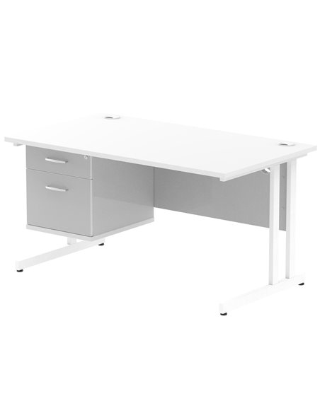 Dynamic Impulse 1400 x 800mm Straight Office Desk White Top Cantilever 1 x 2 Drawer Fixed Pedestal MI002210 - pic 74387 | FastDaddyshop