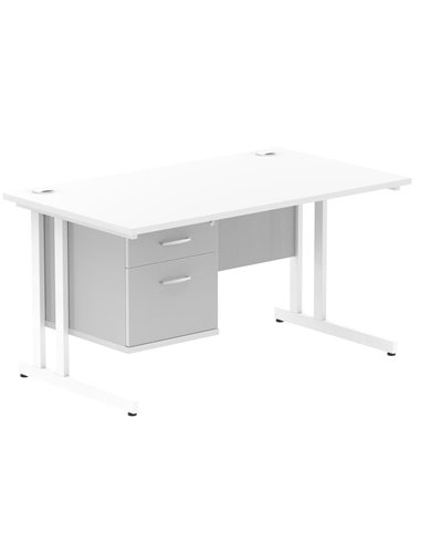 Dynamic Impulse 1400 x 800mm Straight Office Desk White Top Cantilever 1 x 2 Drawer Fixed Pedestal MI002210