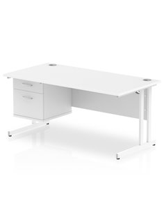Dynamic Impulse 1600 x 800mm Straight Office Desk White Top Cantilever 1 x 2 Drawer Fixed Pedestal MI002211