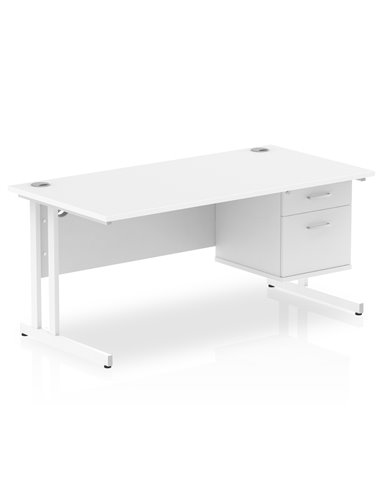Dynamic Impulse 1600 x 800mm Straight Office Desk White Top Cantilever 1 x 2 Drawer Fixed Pedestal MI002211