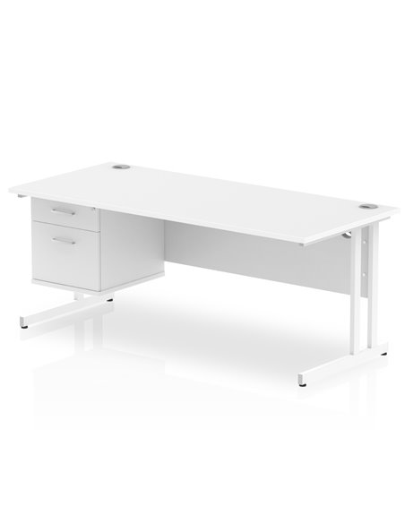 Dynamic Impulse 1800 x 800mm Straight Office Desk White Top Cantilever 1 x 2 Drawer Fixed Pedestal MI002212 - pic 74397 | FastDaddyshop