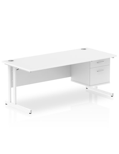 Dynamic Impulse 1800 x 800mm Straight Office Desk White Top Cantilever 1 x 2 Drawer Fixed Pedestal MI002212