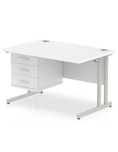 Dynamic Impulse 1200 x 800mm Straight Office Desk White Top Cantilever 1 x 3 Drawer Fixed Pedestal MI002213
