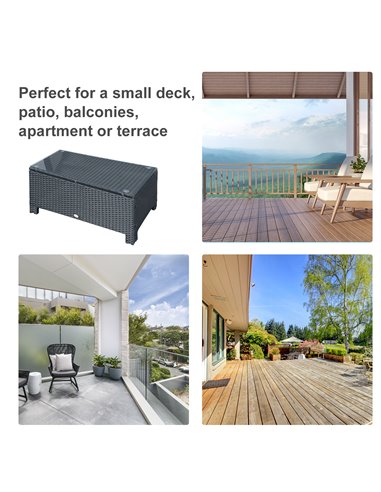 Outsunny Rattan Garden Furniture Coffee Table Patio Iron Frame Tempered Glass (Black)