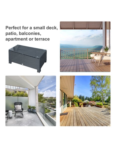 Outsunny Rattan Garden Furniture Coffee Table Patio Iron Frame Tempered Glass (Black) - pic 7440 | FastDaddyshop