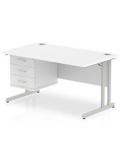 Dynamic Impulse 1400 x 800mm Straight Office Desk White Top Cantilever 1 x 3 Drawer Fixed Pedestal MI002214