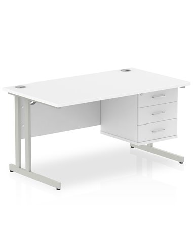 Dynamic Impulse 1400 x 800mm Straight Office Desk White Top Cantilever 1 x 3 Drawer Fixed Pedestal MI002214