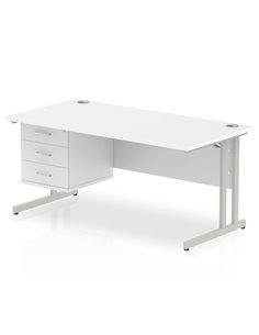 Dynamic Impulse 1600 x 800mm Straight Office Desk White Top Cantilever 1 x 3 Drawer Fixed Pedestal MI002215