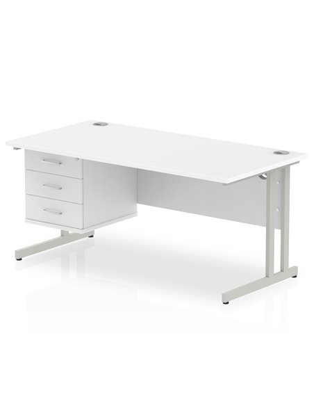 Dynamic Impulse 1600 x 800mm Straight Office Desk White Top Cantilever 1 x 3 Drawer Fixed Pedestal MI002215 - pic 74403 | FastDaddyshop