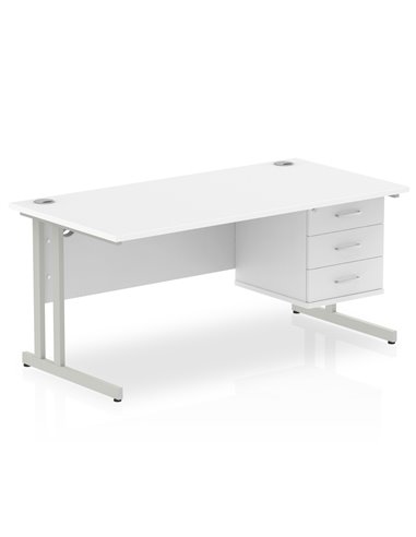 Dynamic Impulse 1600 x 800mm Straight Office Desk White Top Cantilever 1 x 3 Drawer Fixed Pedestal MI002215