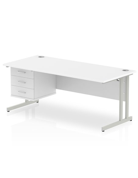 Dynamic Impulse 1800 x 800mm Straight Office Desk White Top Cantilever 1 x 3 Drawer Fixed Pedestal MI002216 - pic 74405 | FastDaddyshop