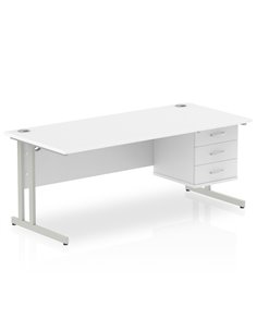 Dynamic Impulse 1800 x 800mm Straight Office Desk White Top Cantilever 1 x 3 Drawer Fixed Pedestal MI002216 2