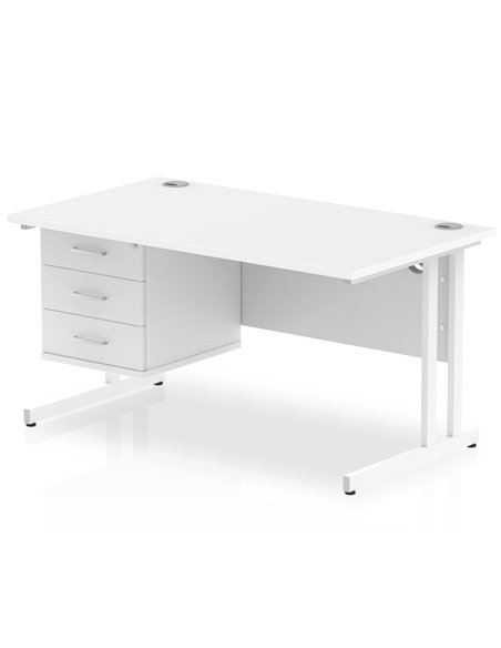 Dynamic Impulse 1400 x 800mm Straight Office Desk White Top Cantilever 1 x 3 Drawer Fixed Pedestal MI002218 - pic 74409 | FastDaddyshop