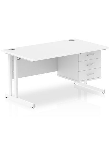 Dynamic Impulse 1400 x 800mm Straight Office Desk White Top Cantilever 1 x 3 Drawer Fixed Pedestal MI002218