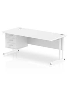 Dynamic Impulse 1800 x 800mm Straight Office Desk White Top Cantilever 1 x 3 Drawer Fixed Pedestal MI002220