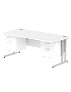 Dynamic Impulse 1800 x 800mm Straight Office Desk White Top Cantilever 2 x 2 Drawer Fixed Pedestal MI002224