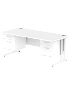 Dynamic Impulse 1800 x 800mm Straight Office Desk White Top Cantilever 2 x 2 Drawer Fixed Pedestal MI002228