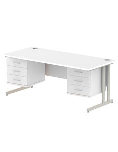 Dynamic Impulse 1800 x 800mm Straight Office Desk White Top Cantilever 2 x 3 Drawer Fixed Pedestal MI002232