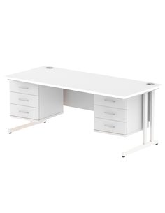 Dynamic Impulse 1800 x 800mm Straight Office Desk White Top Cantilever 2 x 3 Drawer Fixed Pedestal MI002236