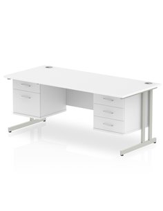Dynamic Impulse 1800 x 800mm Straight Office Desk White Top Cantilever 1 x 2 Drawer 1 x 3 Drawer Fixed Pedestal MI002240