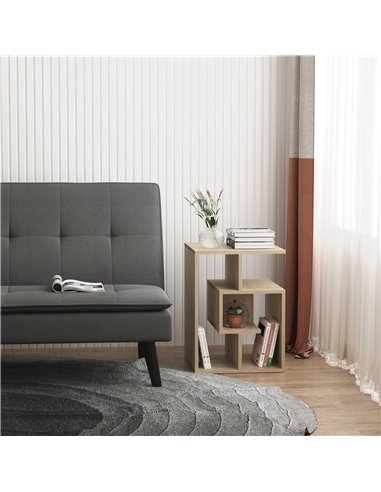 HOMCOM Side Table, 3 Tier End Table with Open Storage Shelves, Living Room Coffee Table Organiser Unit, Oak Colour
