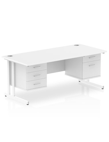 Dynamic Impulse 1800 x 800mm Straight Office Desk White Top Cantilever 1 x 2 Drawer 1 x 3 Drawer Fixed Pedestal MI002244