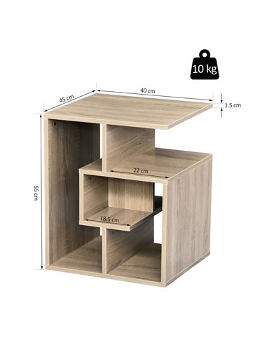 HOMCOM Side Table, 3 Tier End Table with Open Storage Shelves, Living Room Coffee Table Organiser Unit, Oak Colour