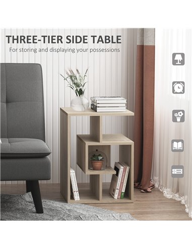 HOMCOM Side Table, 3 Tier End Table with Open Storage Shelves, Living Room Coffee Table Organiser Unit, Oak Colour