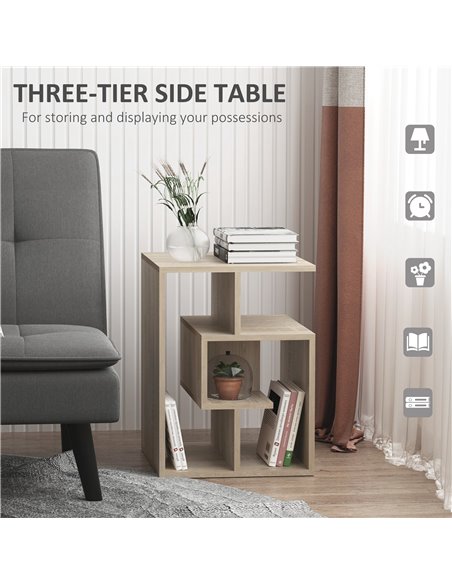 HOMCOM Side Table, 3 Tier End Table with Open Storage Shelves, Living Room Coffee Table Organiser Unit, Oak Colour - pic 7445 | FastDaddyshop