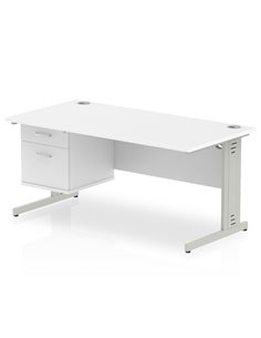 Dynamic Impulse 1600 x 800mm Straight Office Desk White Top Cable Managed 1 x 2 Drawer Fixed Pedestal MI002287