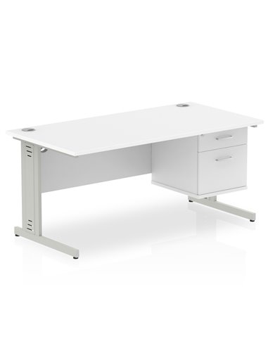 Dynamic Impulse 1600 x 800mm Straight Office Desk White Top Cable Managed 1 x 2 Drawer Fixed Pedestal MI002287