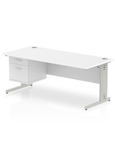 Dynamic Impulse 1800 x 800mm Straight Office Desk White Top Cable Managed 1 x 2 Drawer Fixed Pedestal MI002288