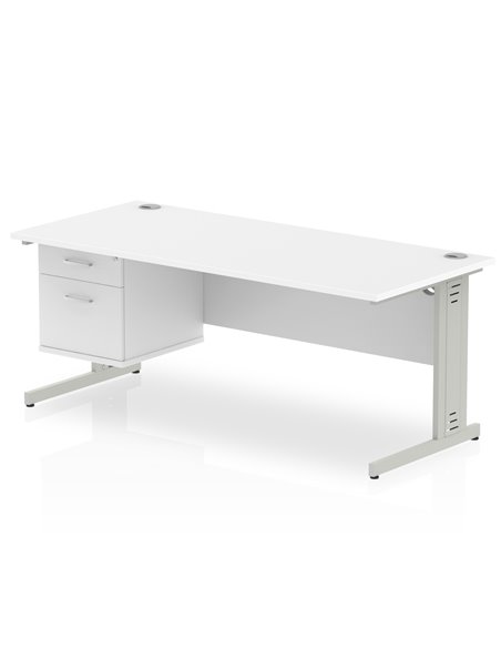 Dynamic Impulse 1800 x 800mm Straight Office Desk White Top Cable Managed 1 x 2 Drawer Fixed Pedestal MI002288 - pic 74461 | FastDaddyshop
