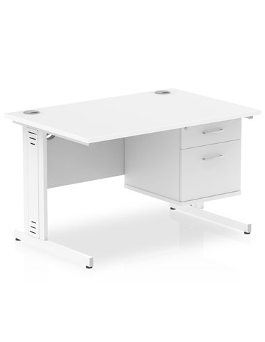 Dynamic Impulse 1200 x 800mm Straight Office Desk White Top Cable Managed 1 x 2 Drawer Fixed Pedestal MI002289