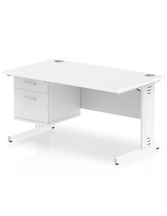 Dynamic Impulse 1400 x 800mm Straight Office Desk White Top Cable Managed 1 x 2 Drawer Fixed Pedestal MI002290
