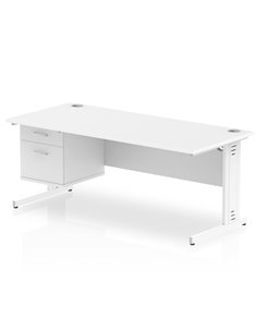 Dynamic Impulse 1800 x 800mm Straight Office Desk White Top Cable Managed 1 x 2 Drawer Fixed Pedestal MI002292