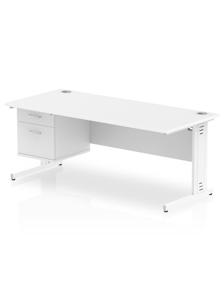 Dynamic Impulse 1800 x 800mm Straight Office Desk White Top Cable Managed 1 x 2 Drawer Fixed Pedestal MI002292 - pic 74469 | FastDaddyshop
