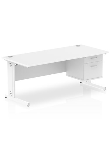 Dynamic Impulse 1800 x 800mm Straight Office Desk White Top Cable Managed 1 x 2 Drawer Fixed Pedestal MI002292